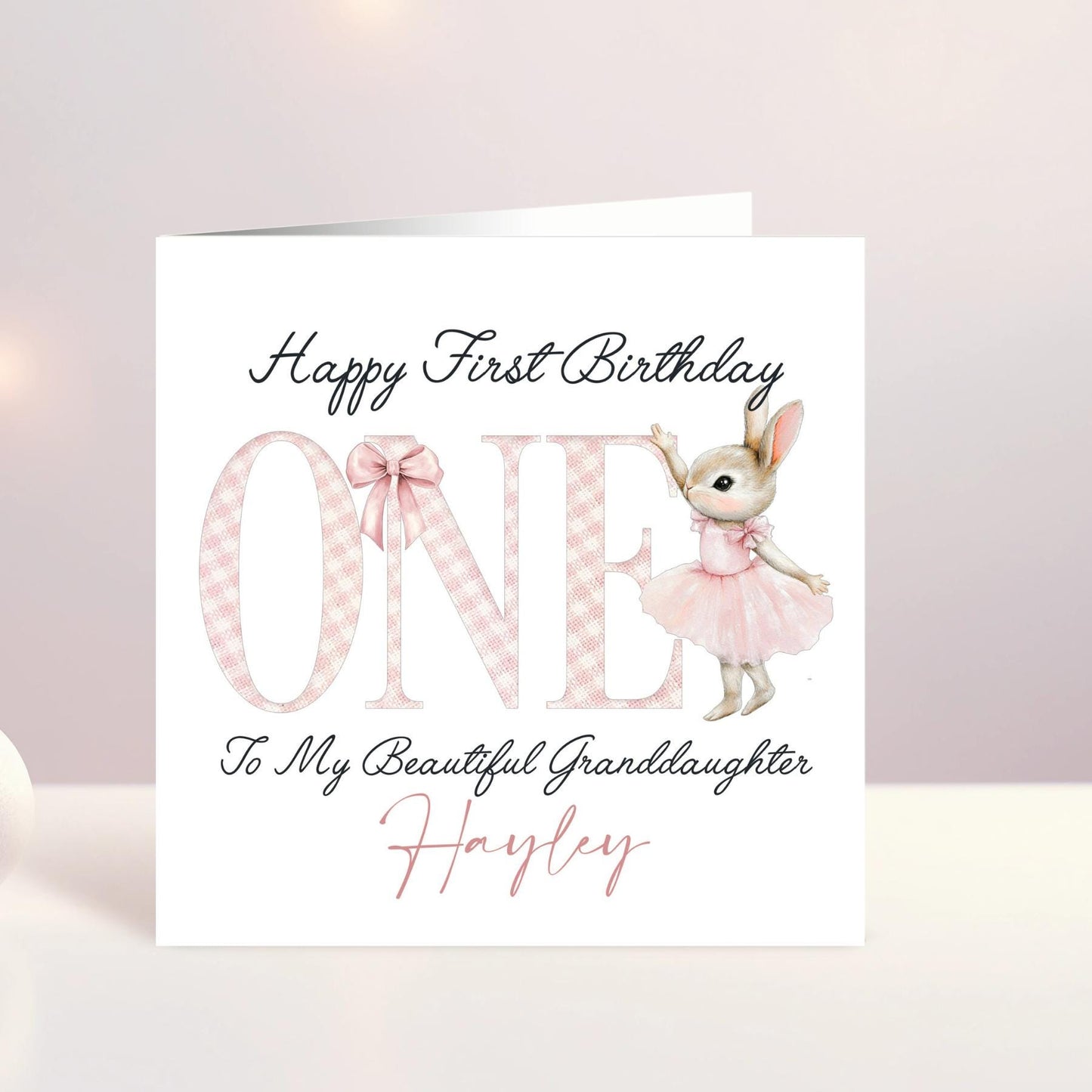 Personalised Girls First Birthday Card, One Card, Custom Text, Birthday Card For Granddaughter, Daughter, Niece, Bunny Card, Ireland, Irish