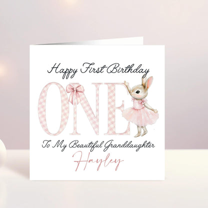 Personalised Girls First Birthday Card, One Card, Custom Text, Birthday Card For Granddaughter, Daughter, Niece, Bunny Card, Ireland, Irish