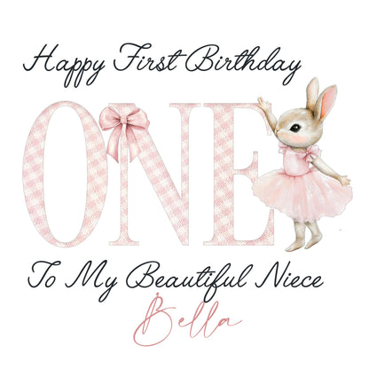 Personalised Girls First Birthday Card, One Card, Custom Text, Birthday Card For Granddaughter, Daughter, Niece, Bunny Card, Ireland, Irish