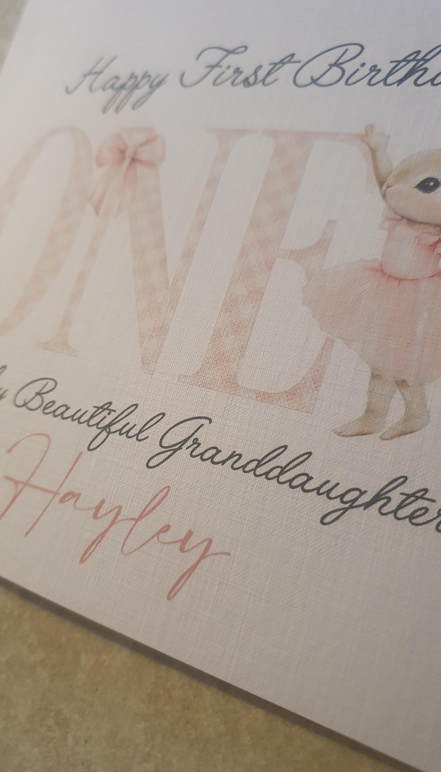 Personalised Girls First Birthday Card, One Card, Custom Text, Birthday Card For Granddaughter, Daughter, Niece, Bunny Card, Ireland, Irish