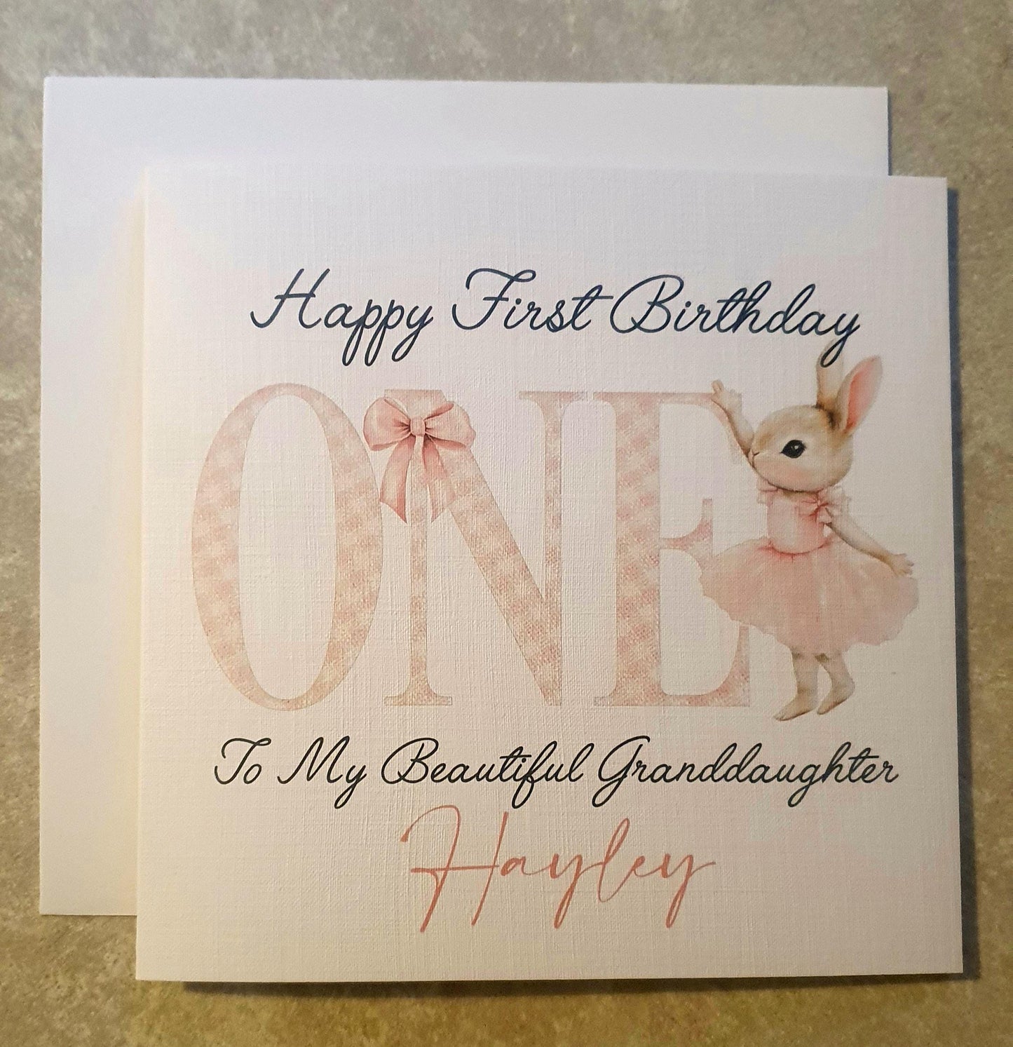 Personalised Girls First Birthday Card, One Card, Custom Text, Birthday Card For Granddaughter, Daughter, Niece, Bunny Card, Ireland, Irish