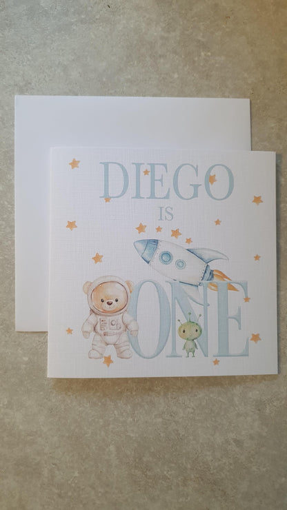 Personalised Boys First Birthday Card, One Card, Custom Text, Birthday Card For Grandson, Son, Nephew, Space Card, Ireland, Irish