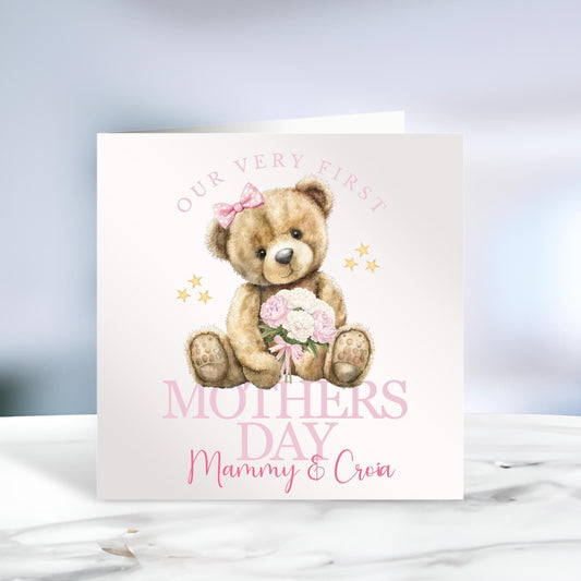 Personalised Mother's Day Card, Our First Mother's Day, Happy Mother's Day Mammy, Mummy, New Mum, Teddy Bear, Ireland, Irish