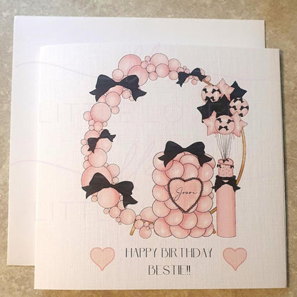 Personalised Birthday Card, Best Friend Card, Pink And Black Balloons, Bows and Balloons Theme, Birthday Card Girls, Ireland, Irish