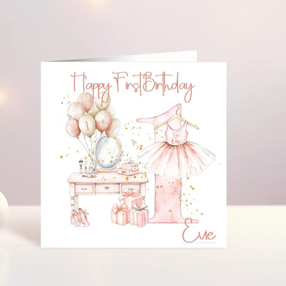 Personalised Girls First Birthday Card, One Card, Custom Text, Birthday CarGranddaughter, Daughter, Niece, Ballerina Card, Ireland, Irish