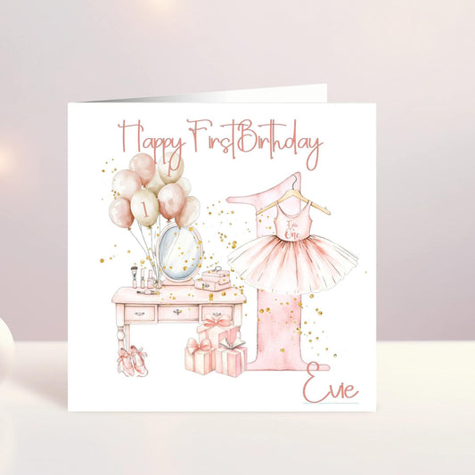 Personalised Girls First Birthday Card, One Card, Custom Text, Birthday CarGranddaughter, Daughter, Niece, Ballerina Card, Ireland, Irish