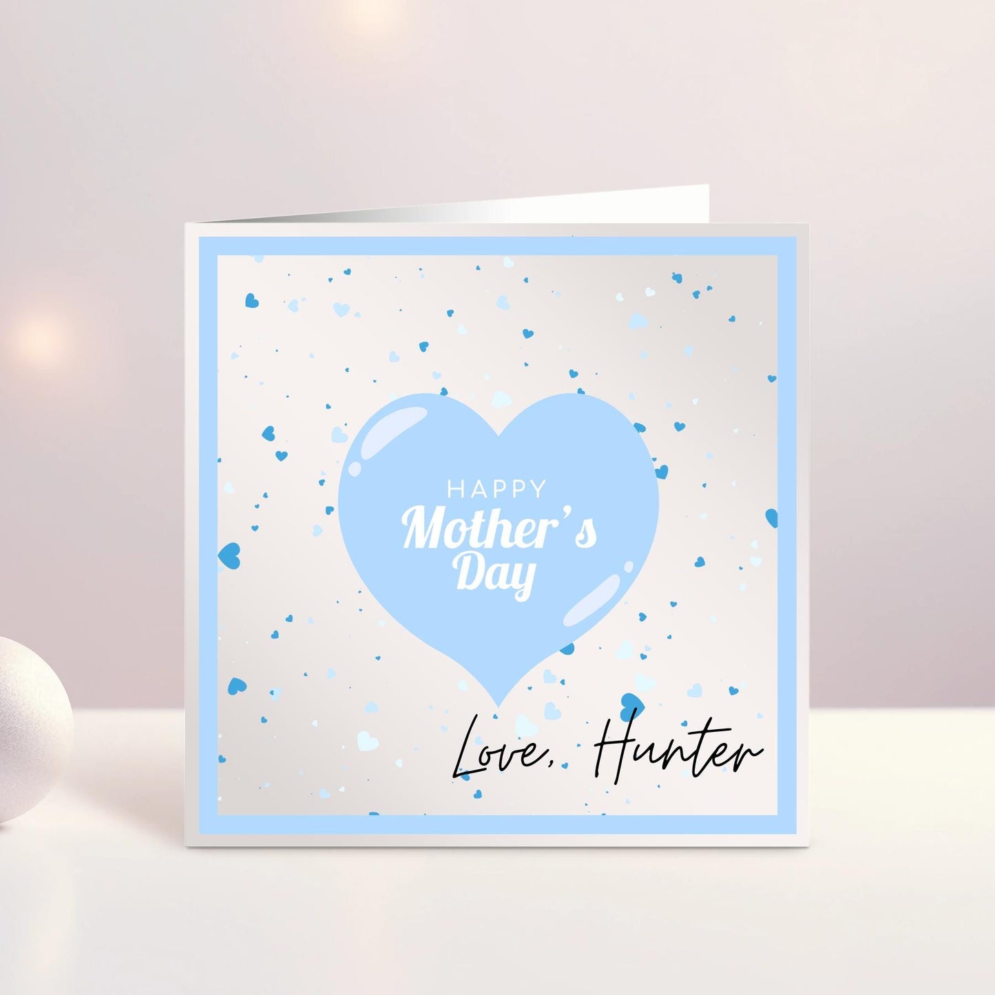 Personalised Mother's Day Card, Happy Mother's Day Mammy, Mummy, Mommy, Baby's First Mother's Day, Blue Heart, Pink Hearts, Ireland, Irish