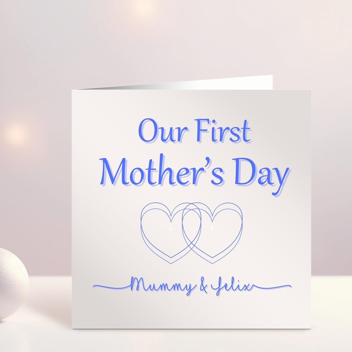 Personalised Mother's Day Card, Happy Mother's Day Mammy, Mummy, Mommy, Baby's First Mother's Day, Blue Heart, Pink Hearts, Ireland, Irish
