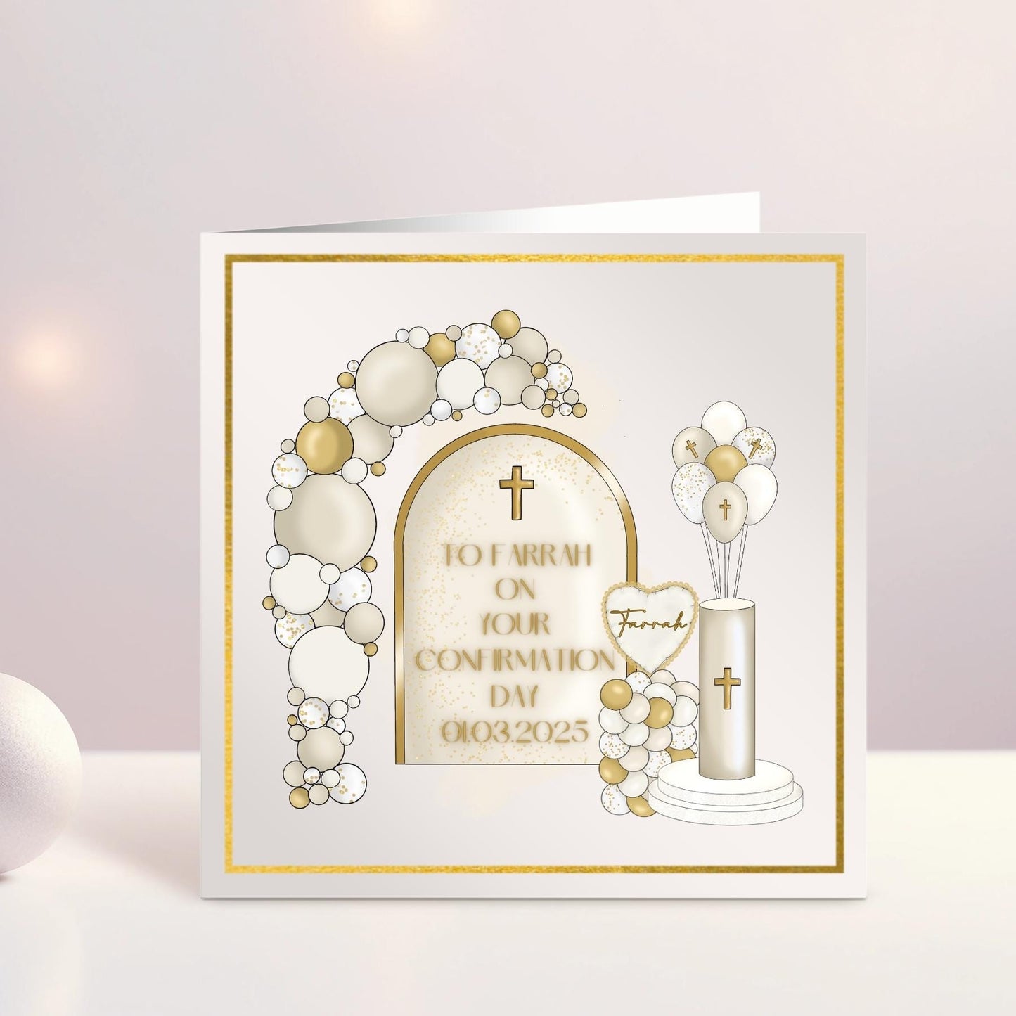 Personalised First Holy Communion Card, Confirmation Card, Christening, Gold Balloon Theme, Custom Text,  Ireland, Irish