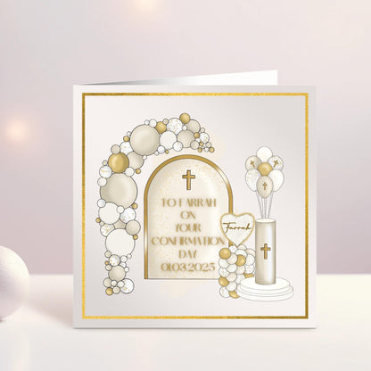 Personalised First Holy Communion Card, Confirmation Card, Christening, Gold Balloon Theme, Custom Text,  Ireland, Irish