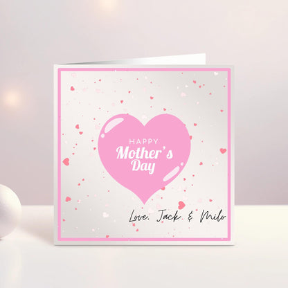 Personalised Mother's Day Card, Happy Mother's Day Mammy, Mummy, Mommy, Baby's First Mother's Day, Blue Heart, Pink Hearts, Ireland, Irish