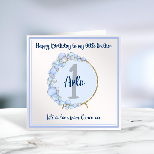 Personalised Boys 1st Birthday Card, First Birthday, Custom Text, Birthday Card For Grandson, Son, Nephew, Balloon Arch, Ireland, Irish