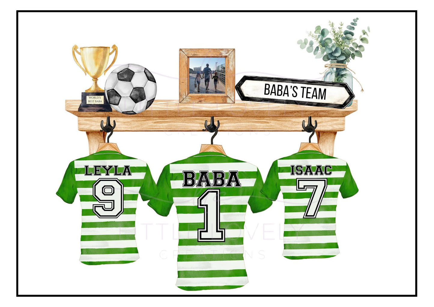 Personalised Football Shirt Print, Fathers Day Gift Idea, Dads Team, Family Football Picture, Gift for Grandad, Ireland, Irish
