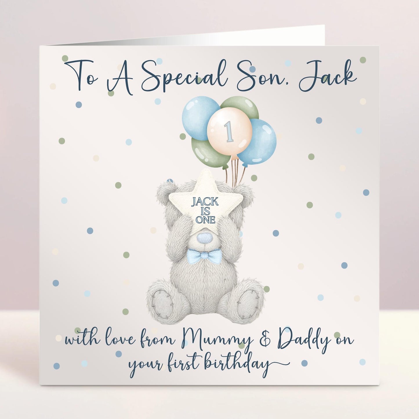 Personalised Bear Birthday Card, First Birthday, Custom Text, Birthday Card For Daughter, Niece, Grandson, Son, Nephew, Ireland, Irish