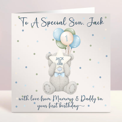 Personalised Bear Birthday Card, First Birthday, Custom Text, Birthday Card For Daughter, Niece, Grandson, Son, Nephew, Ireland, Irish