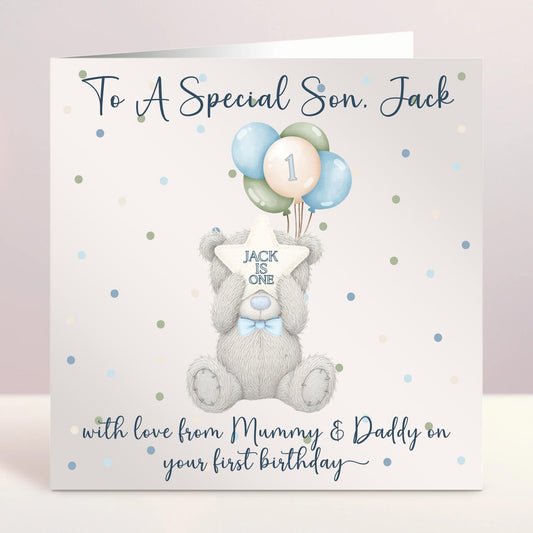 Personalised Bear Birthday Card, First Birthday, Custom Text, Birthday Card For Daughter, Niece, Grandson, Son, Nephew, Ireland, Irish