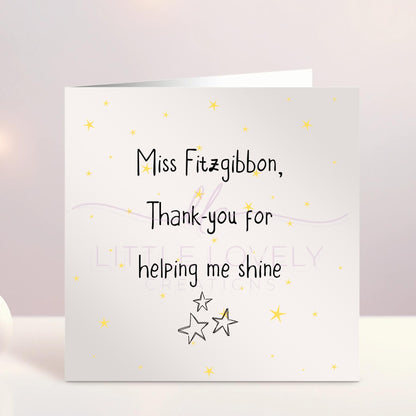 Personalised Teacher Card, Thank You Teacher, Teaching Assistant, SNA, End Of Year Gift, Thank You For Helping Me Shine, Ireland, Irish