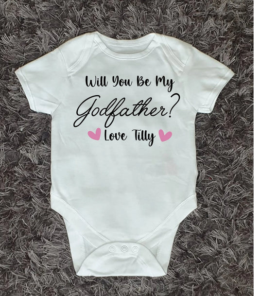 Personalised Will You Be My Godmother or Godfather Baby Vest