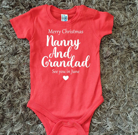 Personalised Christmas Pregnancy Announcement Vest - Nanny & Grandad Red