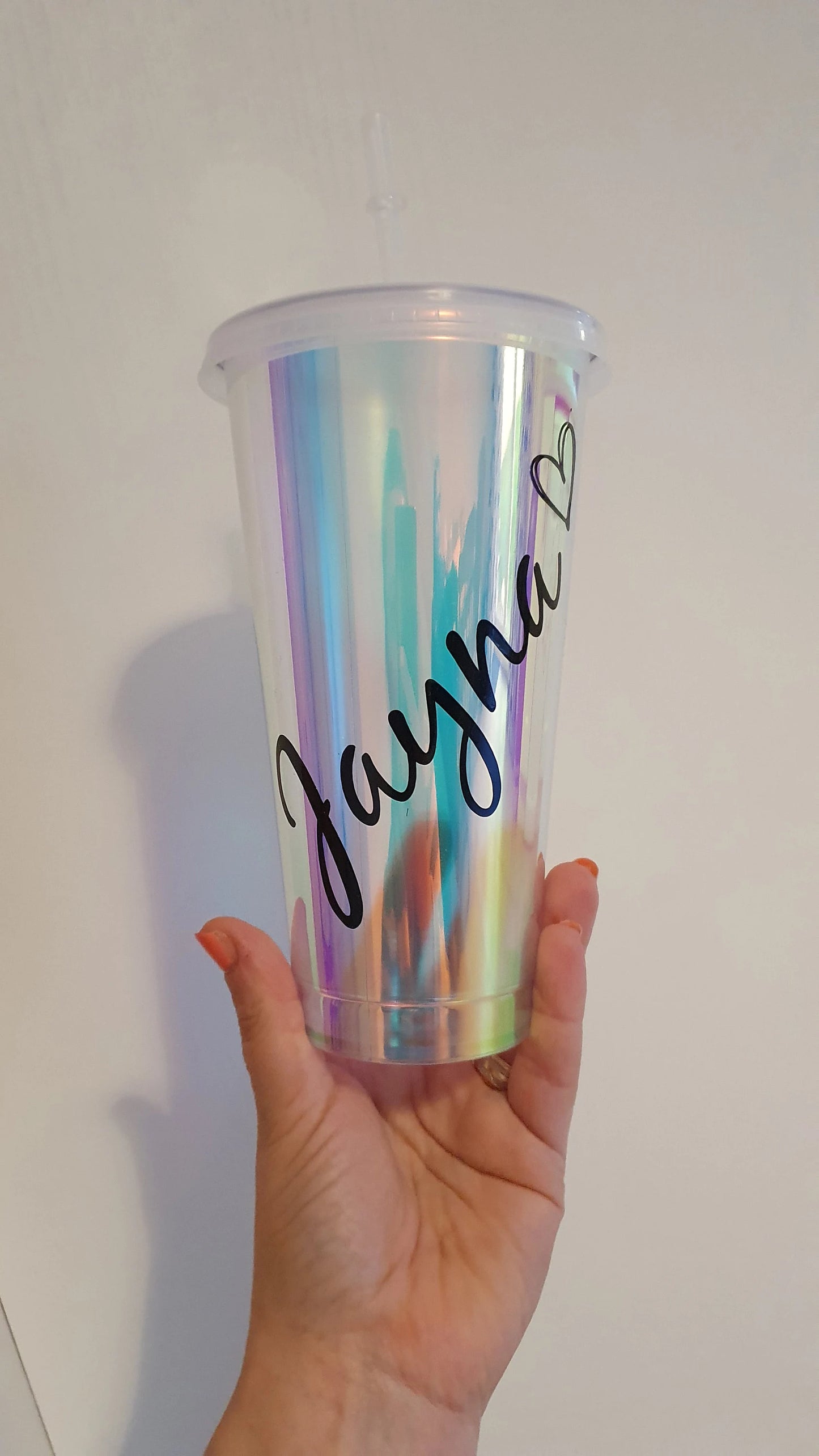 Personalised Holographic Cold Cup With Name, Tumbler With Straw