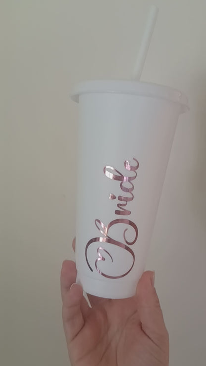 Personalised Bride Tumbler, White Cold Cup, Hen Party Gift, Bride To Be Present, Custom Straw Cup, Bridal Accessories, Wedding, Ireland