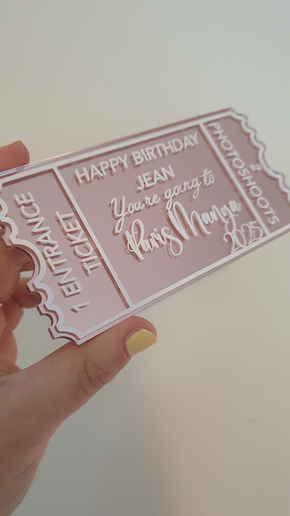 Personalised Acrylic Gift Ticket - Concert, Holiday & Experience Reveal