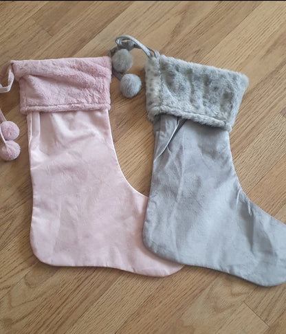 Luxury Plush Velvet Christmas Stocking - Personalised (Red, Grey or Pink)