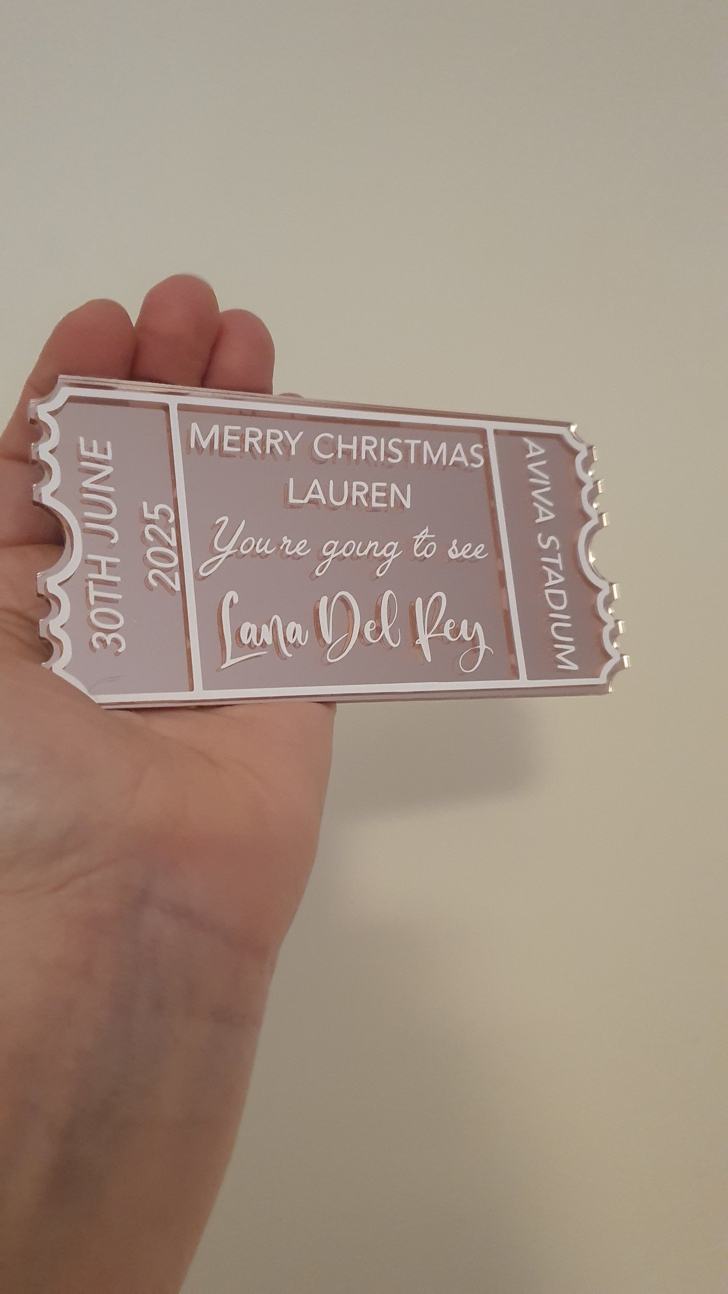 Personalised Acrylic Gift Ticket - Concert, Holiday & Experience Reveal