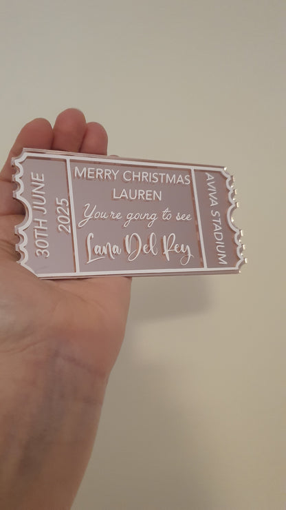Personalised Acrylic Gift Ticket - Concert, Holiday & Experience Reveal
