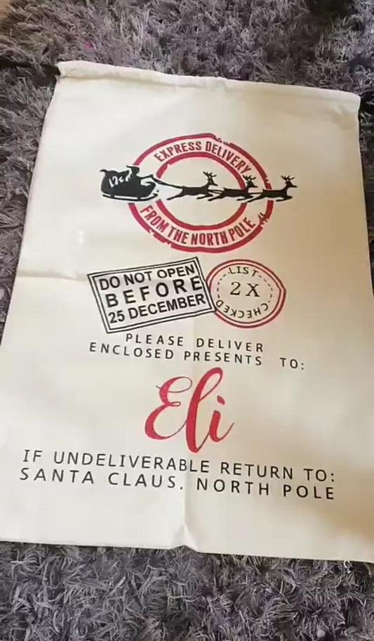 Personalised Canvas Santa Sacks - North Pole & Merry Christmas Designs