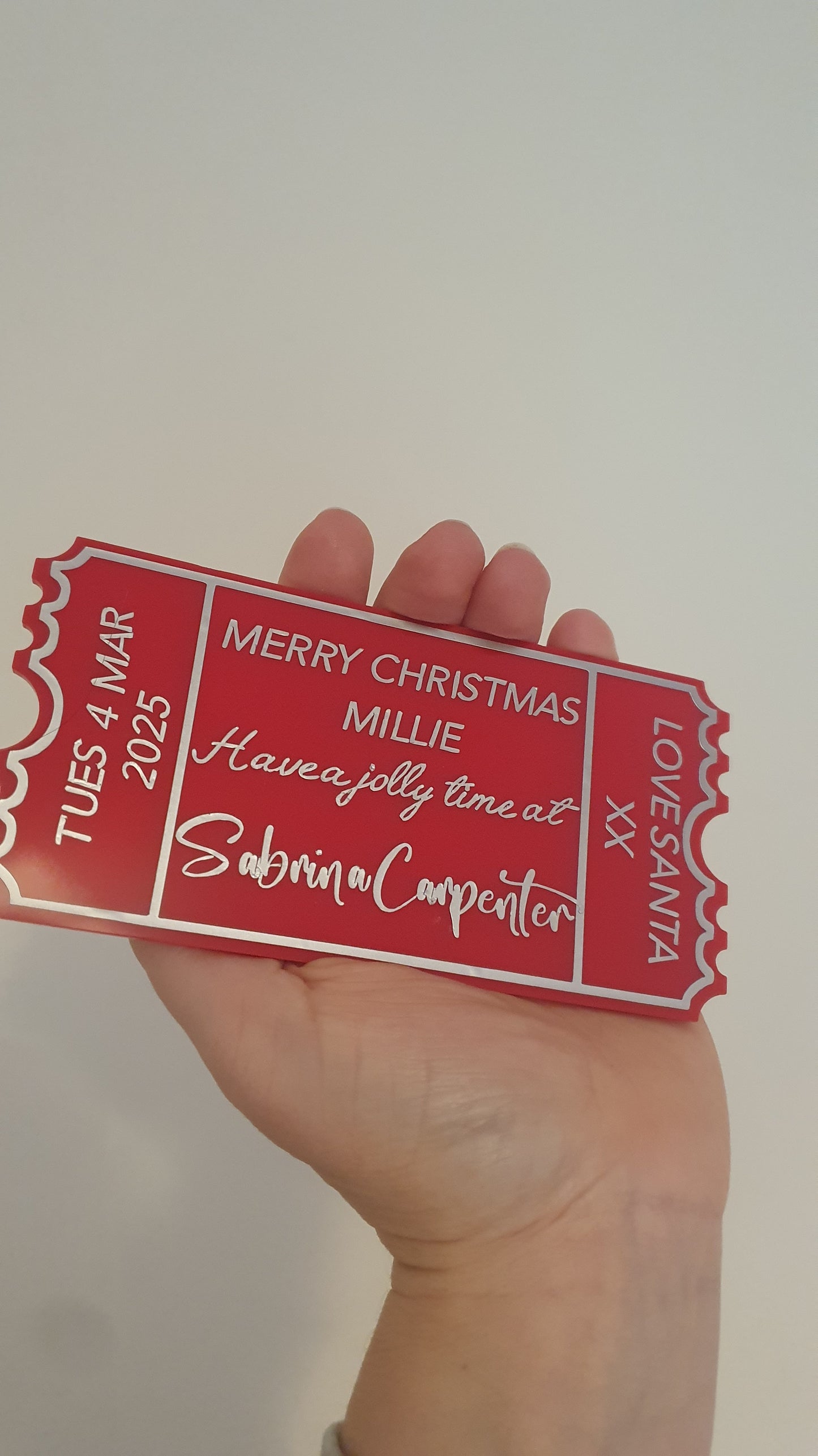 Personalised Acrylic Gift Ticket - Concert, Holiday & Experience Reveal
