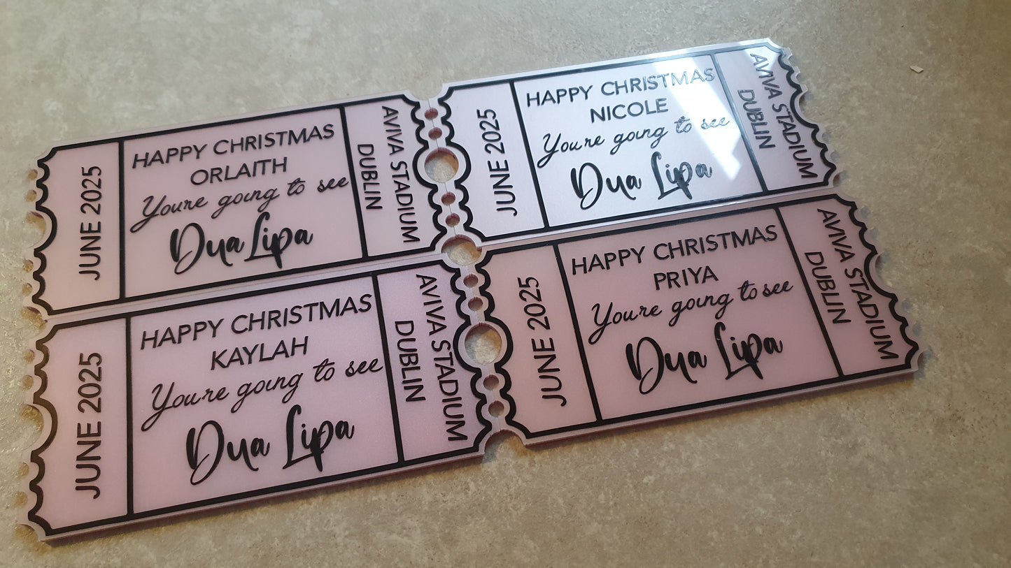 Personalised Acrylic Gift Ticket - Concert, Holiday & Experience Reveal