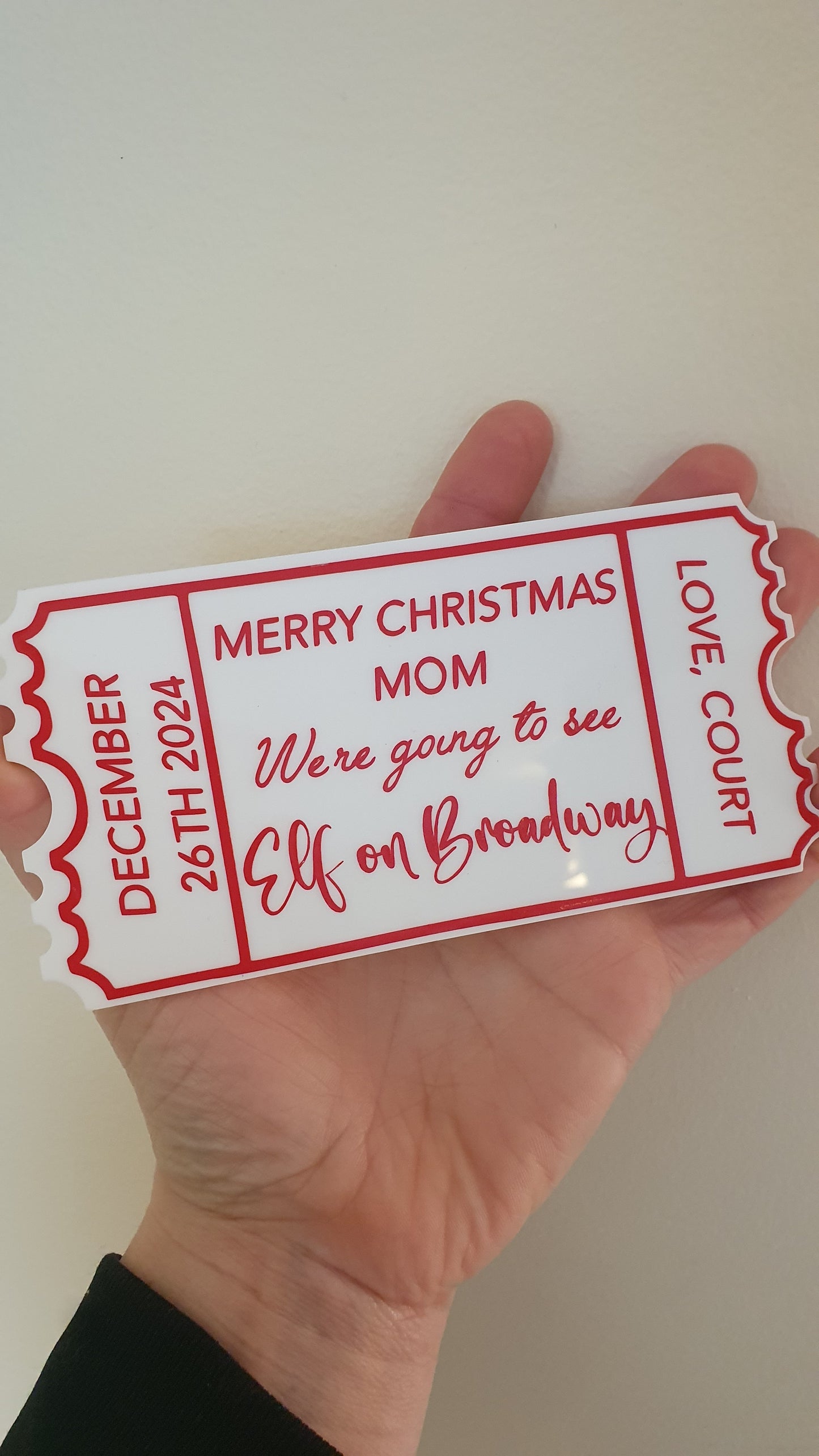 Personalised Acrylic Gift Ticket - Concert, Holiday & Experience Reveal