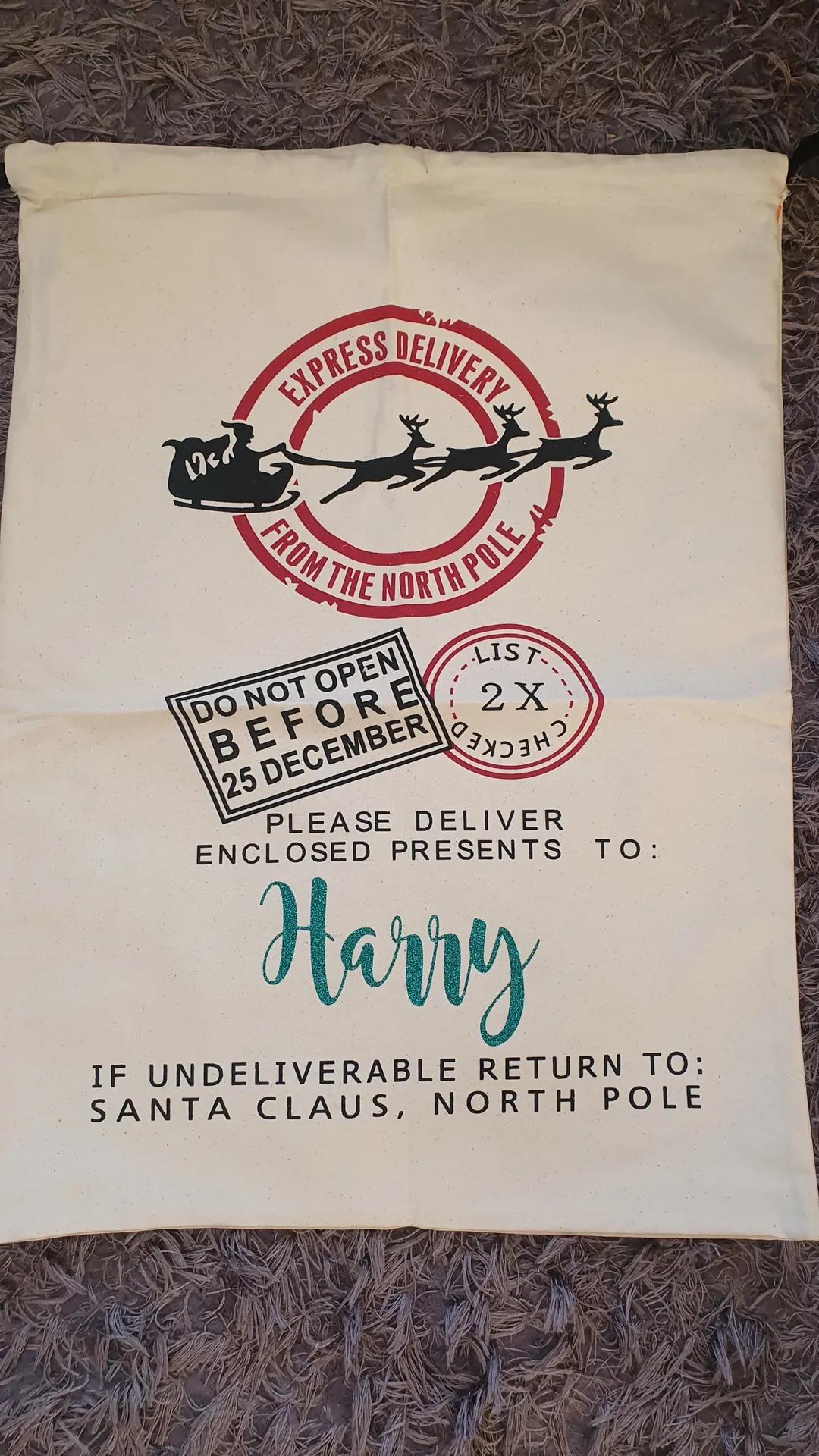 Personalised Canvas Santa Sacks - North Pole & Merry Christmas Designs