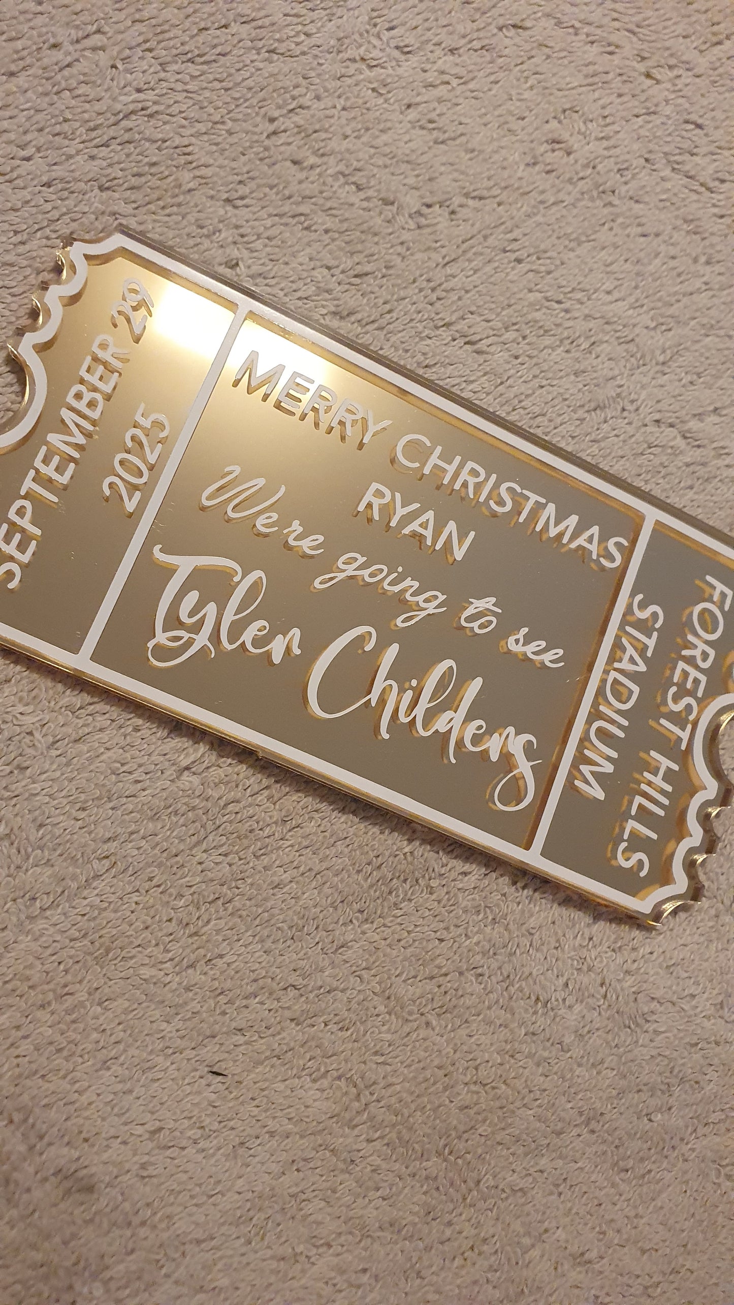 Personalised Acrylic Gift Ticket - Concert, Holiday & Experience Reveal