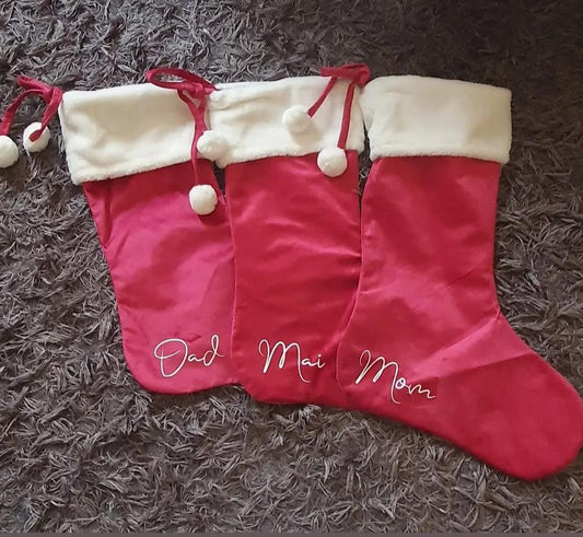 Luxury Plush Velvet Christmas Stocking - Personalised (Red, Grey or Pink)