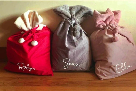 Luxury Plush Velvet Santa Sack – Personalised (Red, Grey or Pink)