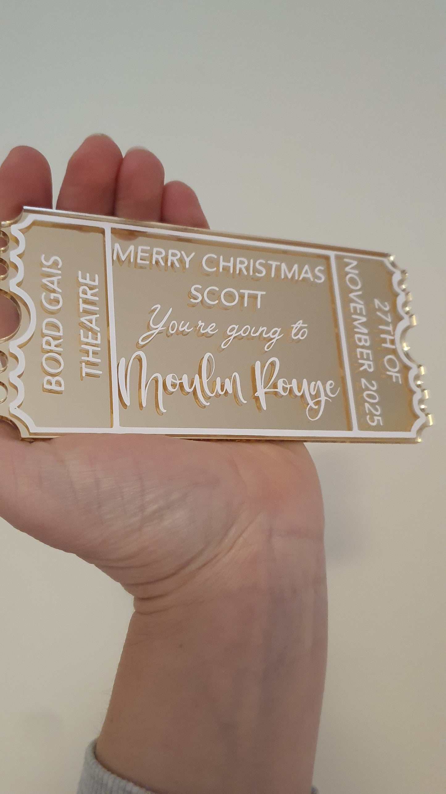 Personalised Acrylic Gift Ticket - Concert, Holiday & Experience Reveal