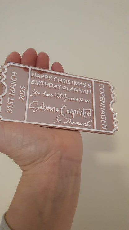Personalised Acrylic Gift Ticket - Concert, Holiday & Experience Reveal