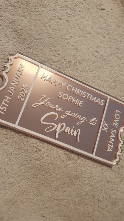 Personalised Acrylic Gift Ticket - Concert, Holiday & Experience Reveal