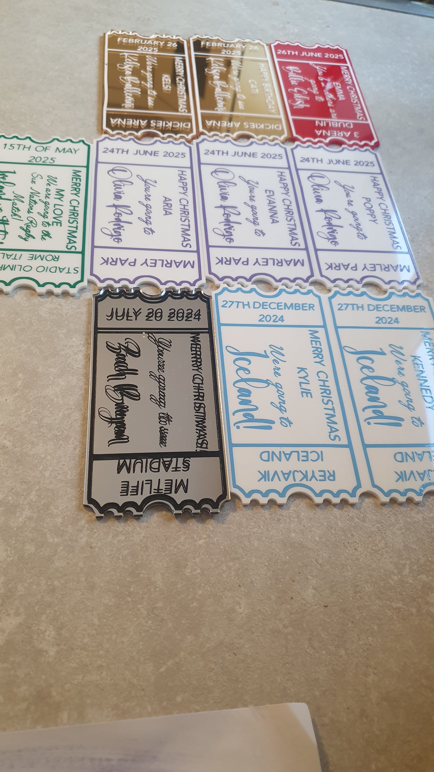 Personalised Acrylic Gift Ticket - Concert, Holiday & Experience Reveal