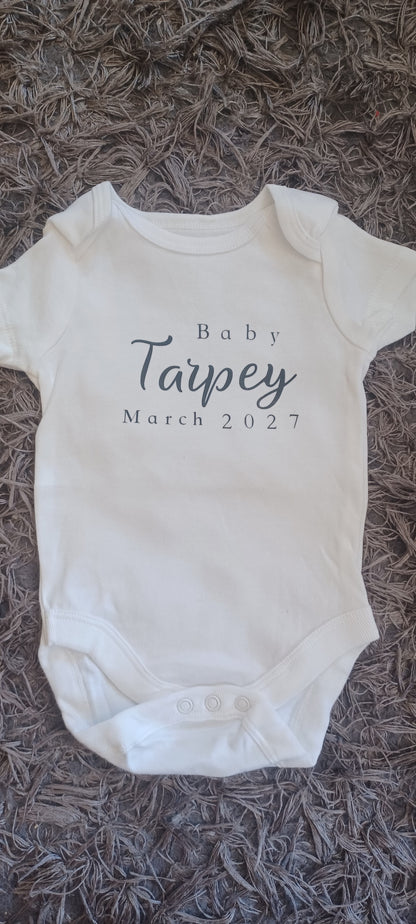 Personalised Pregnancy Announcement Baby Vest - Surname & Due Date