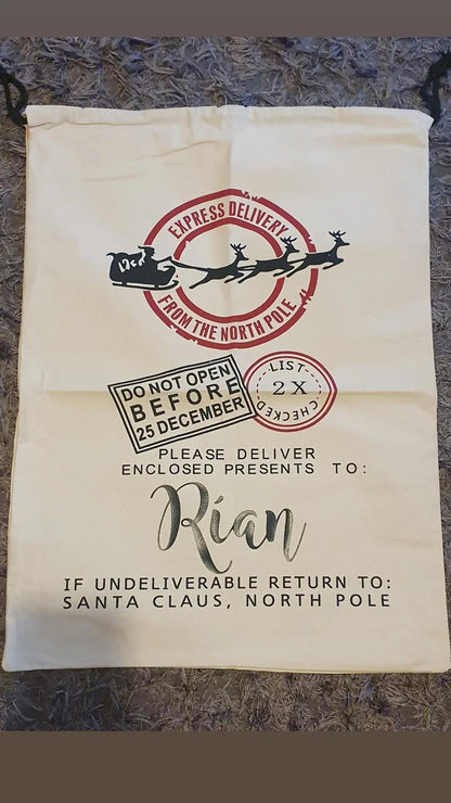 Personalised Canvas Santa Sacks - North Pole & Merry Christmas Designs