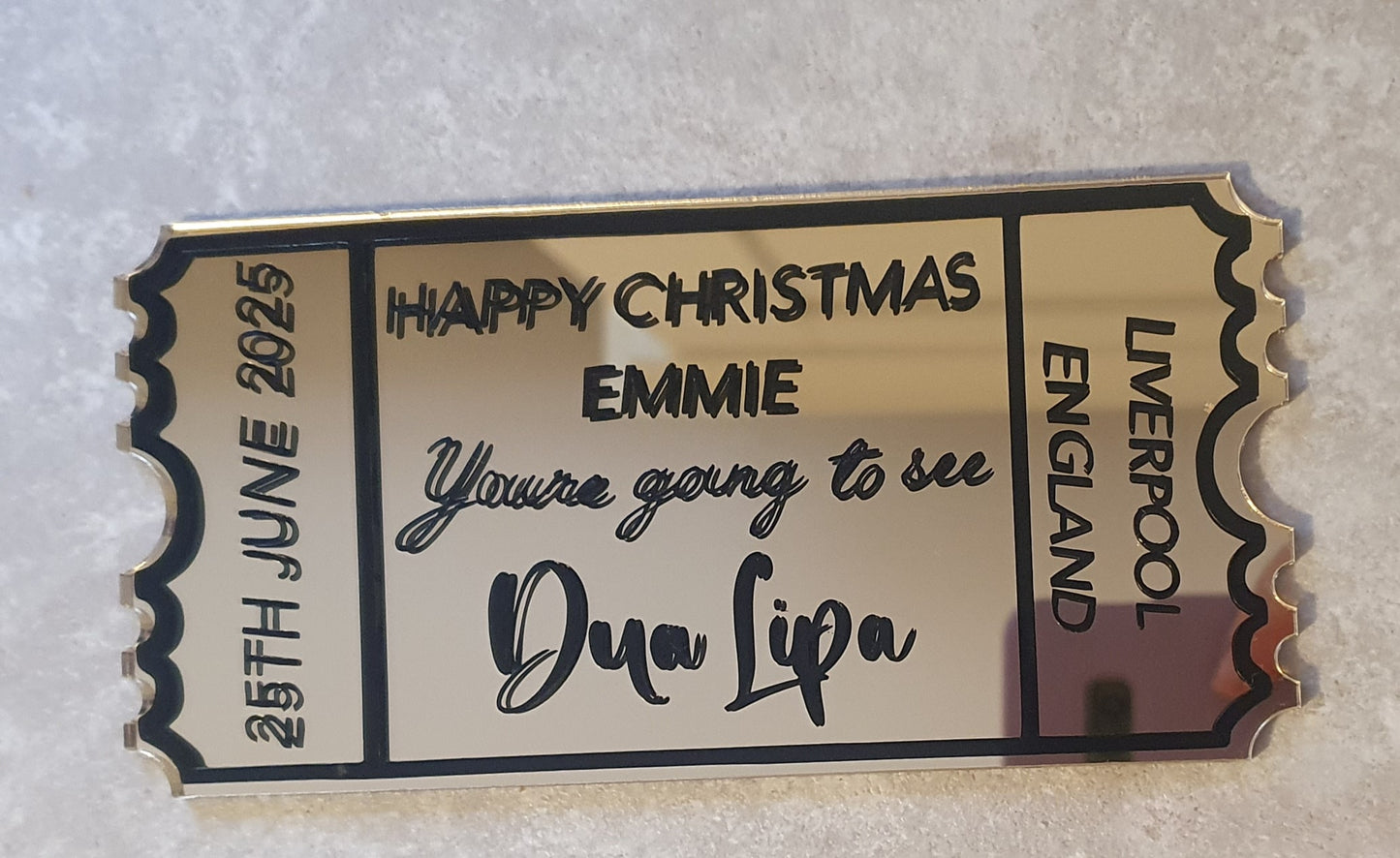 Personalised Acrylic Gift Ticket - Concert, Holiday & Experience Reveal