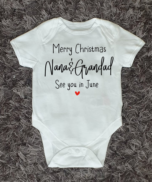 Christmas Pregnancy Announcement Vest - Merry Christmas Grandad/Granny etc, See You in (Month)